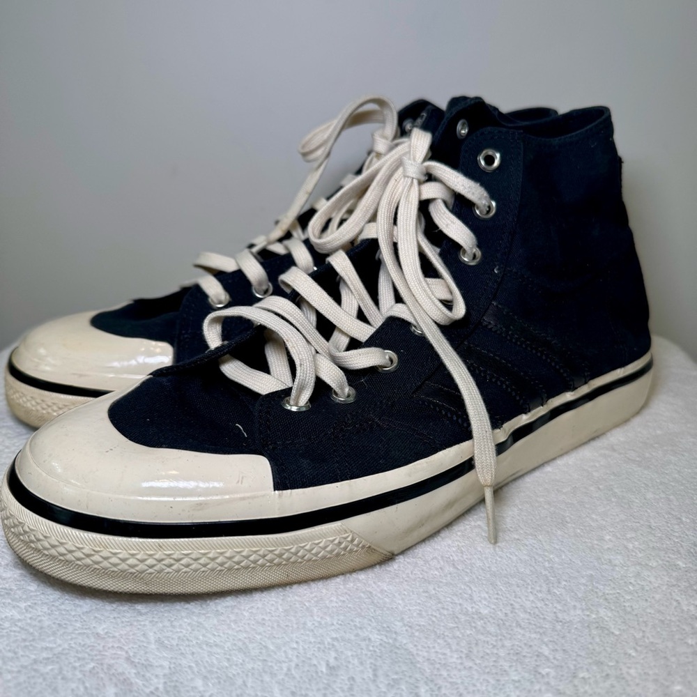 Men's adidas Nizza Hi RF 74 shoes Core Black size 13 black canvas retro high top - Picture 2 of 7